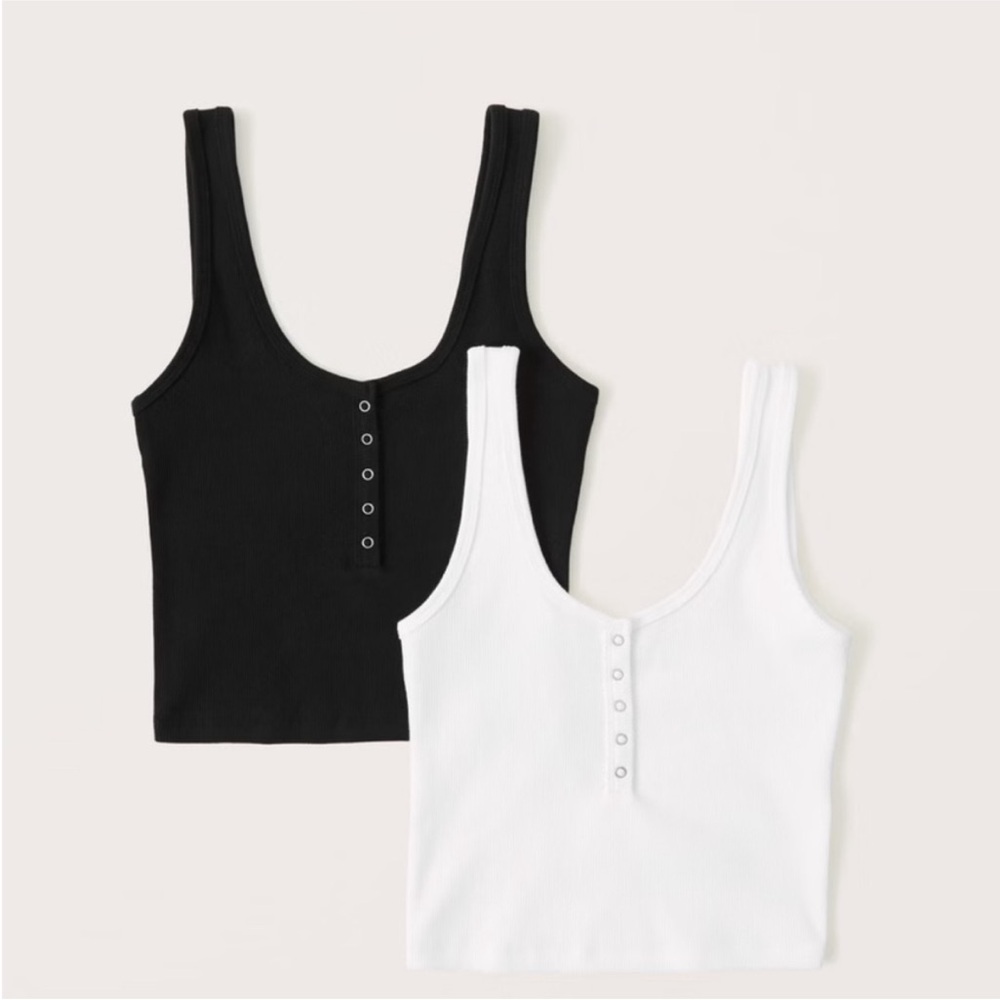 Abercrombie White & Black Women's Henley Tank Tops.